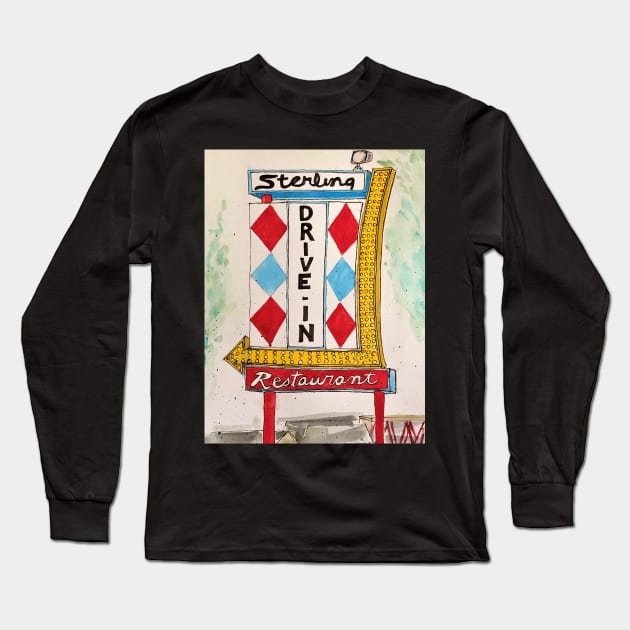 The Sterling Drive-In, Welch, West Virginia Long Sleeve T-Shirt by Darrell T Smith Art & Design